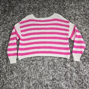 Aerie Striped Sweater Pink White Crew Neck Long Sleeve Knit Top M
